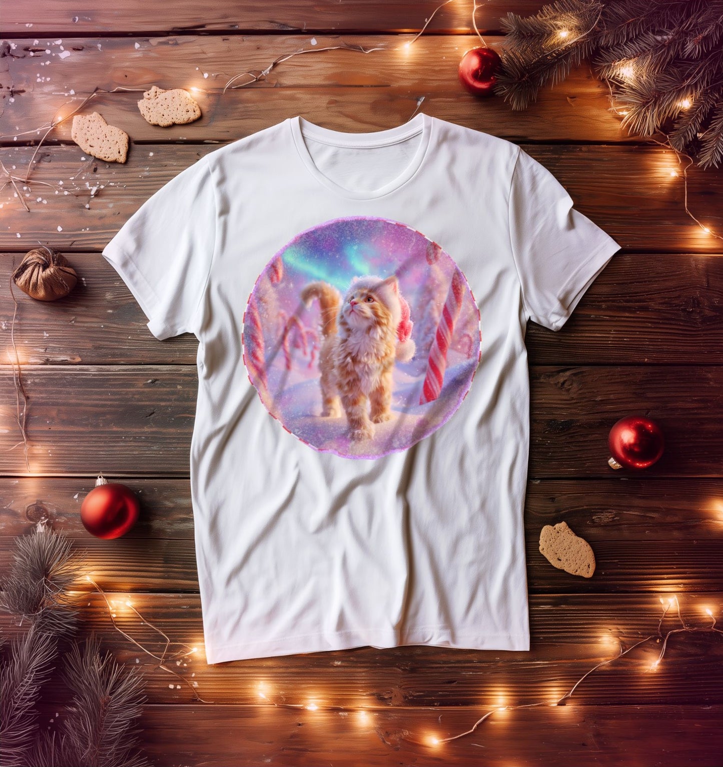 Candy Cane Christmas Cat T-Shirt