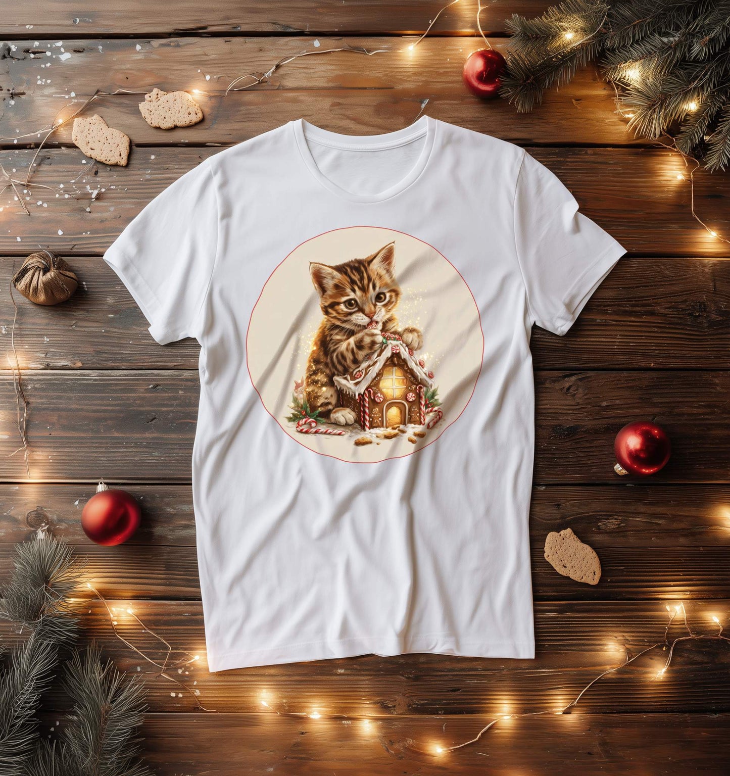 Gingerbread Trouble – Christmas Cat T-Shirt