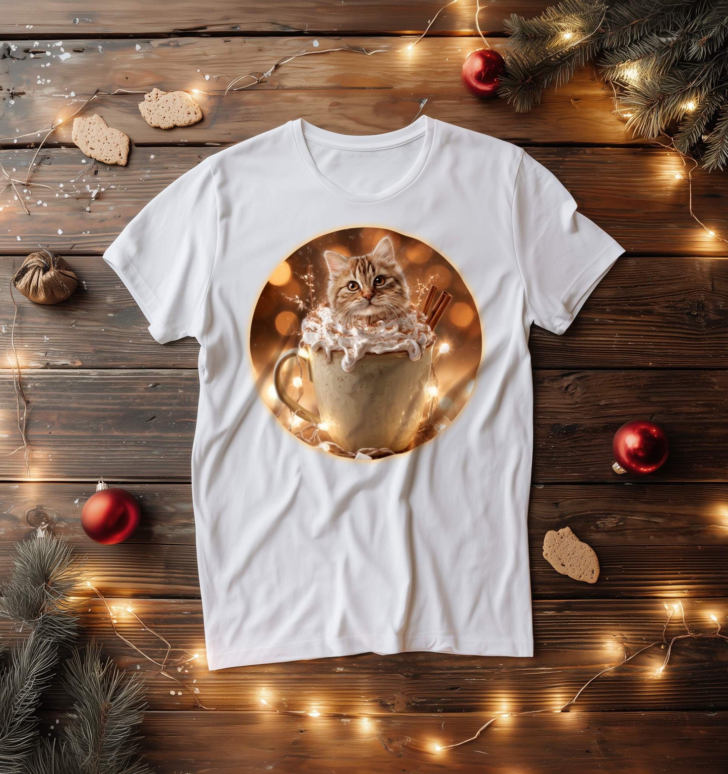 Hot Chocolate Kitten Christmas T-Shirt
