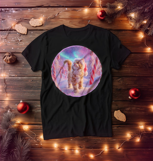Candy Cane Christmas Cat T-Shirt