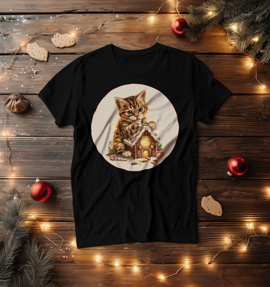 Gingerbread Trouble – Christmas Cat T-Shirt