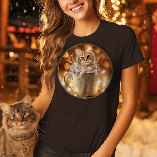 Hot Chocolate Kitten Christmas T-Shirt