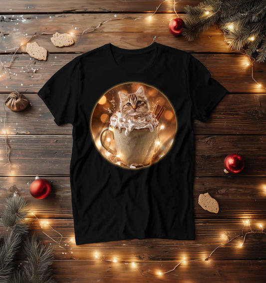 Hot Chocolate Kitten Christmas T-Shirt