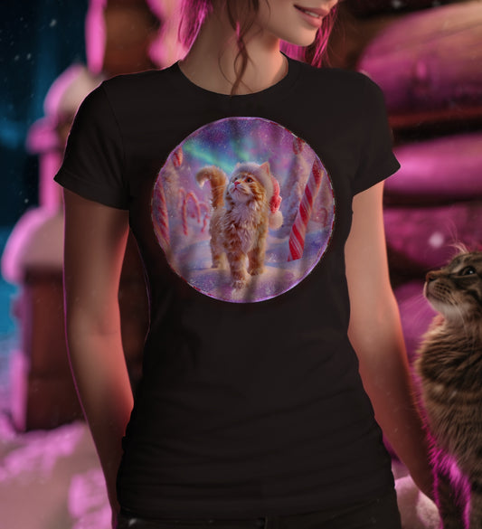 Candy Cane Christmas Cat T-Shirt