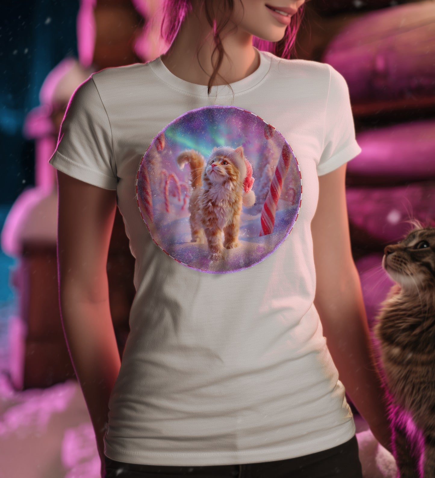Candy Cane Christmas Cat T-Shirt